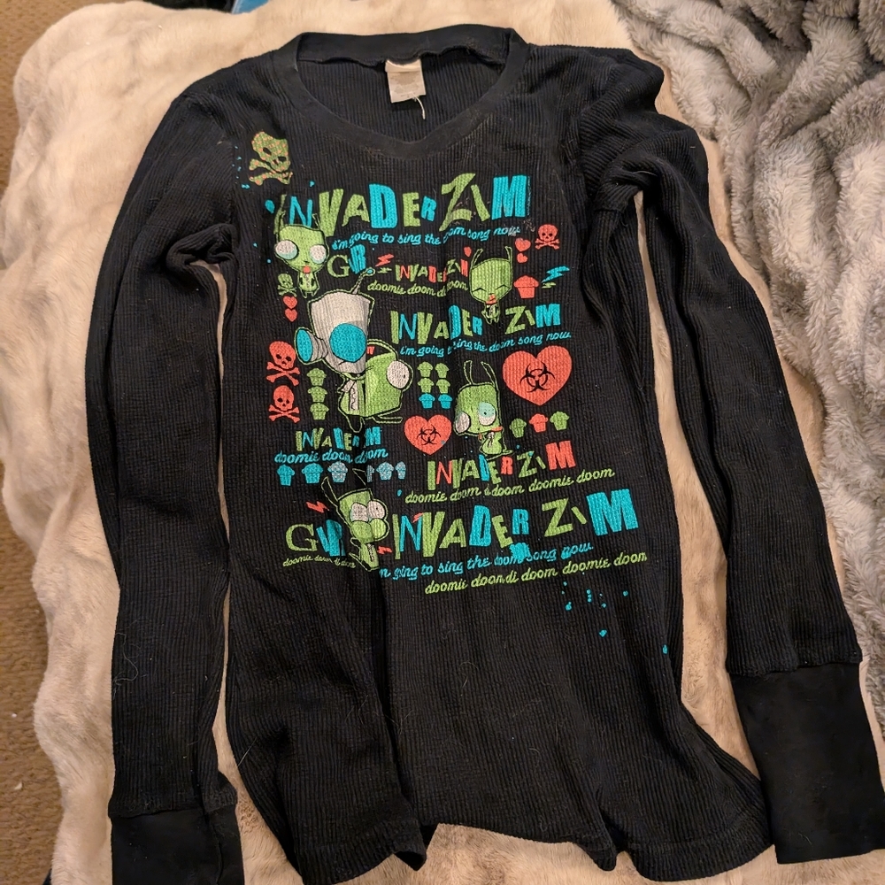 Mighty Fine Invader Zim "GIR" 2007 Vintage Women's Long Sleeve Graphic Thermal S